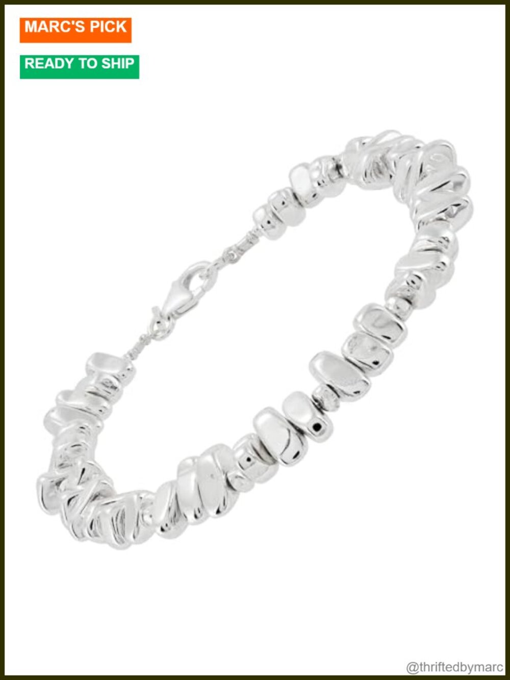 Sterling Silver Hematite Link Bracelet 7.5 Inch Lobster Clasp